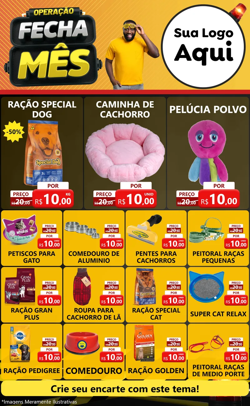 Modelo de Encarte para Encarte Grande com o tema Operação Fecha Mês para Pet Shop
