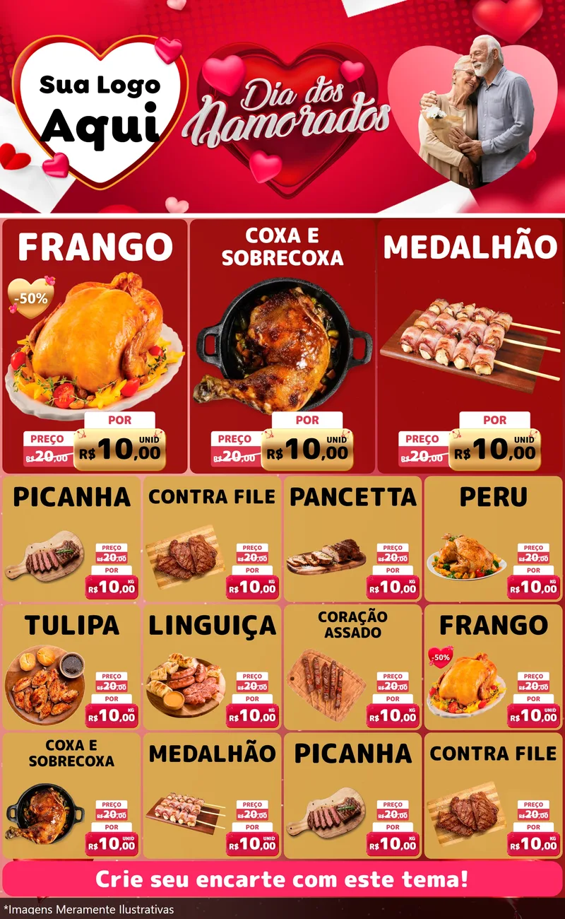 Modelo de Encarte para Encarte Grande com o tema Dia Dos Namorados para Assados