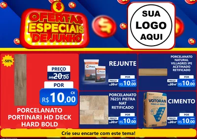 Modelo de Encarte para Encarte A4 Horizontal com o tema Ofertas Especiais de Junho para Pisos e revestimentos