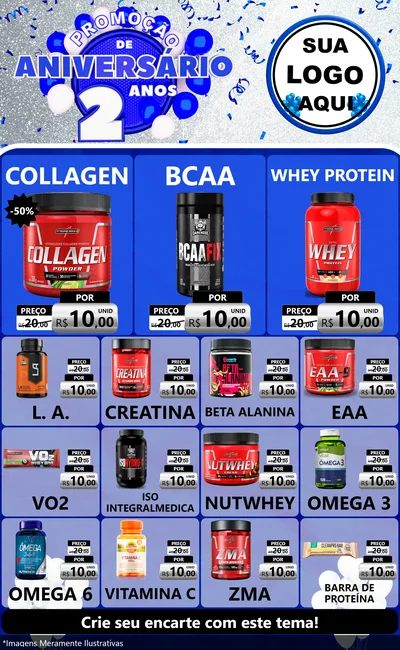 Modelo de Encarte para Encarte Grande com o tema Promoção de Aniversário - 2 Anos para Suplementos alimentares