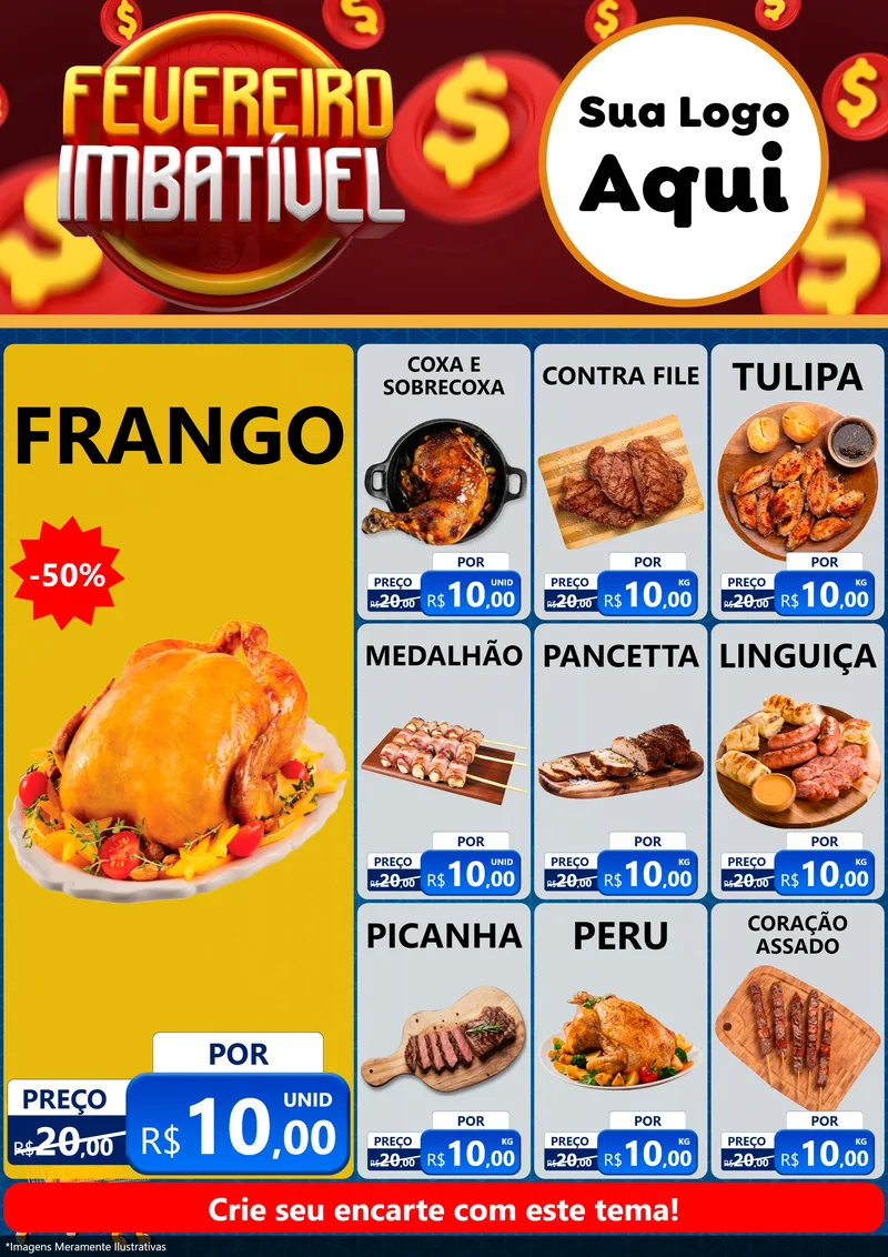 Modelo de Encarte para Encarte A4 Vertical com o tema Fevereiro Imbatível para Assados