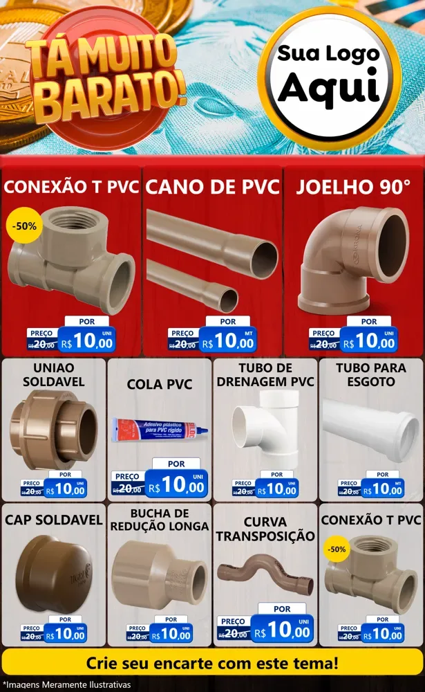 Modelo de Encarte para Encarte Grande com o tema Está Muito Barato para Tubos e conexões