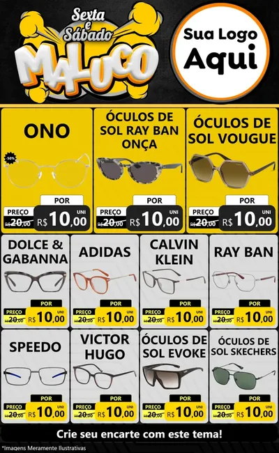 Modelo de Encarte para Encarte Grande com o tema Sexta e Sábado Maluco para Óticas
