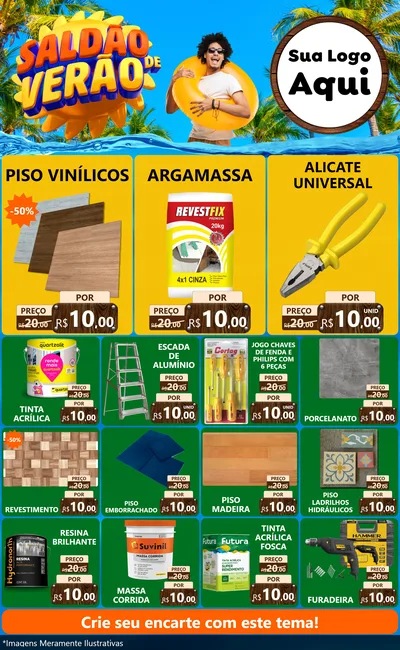 Modelo de Encarte para Encarte Grande com o tema Saldão de Verão para Material para Construção