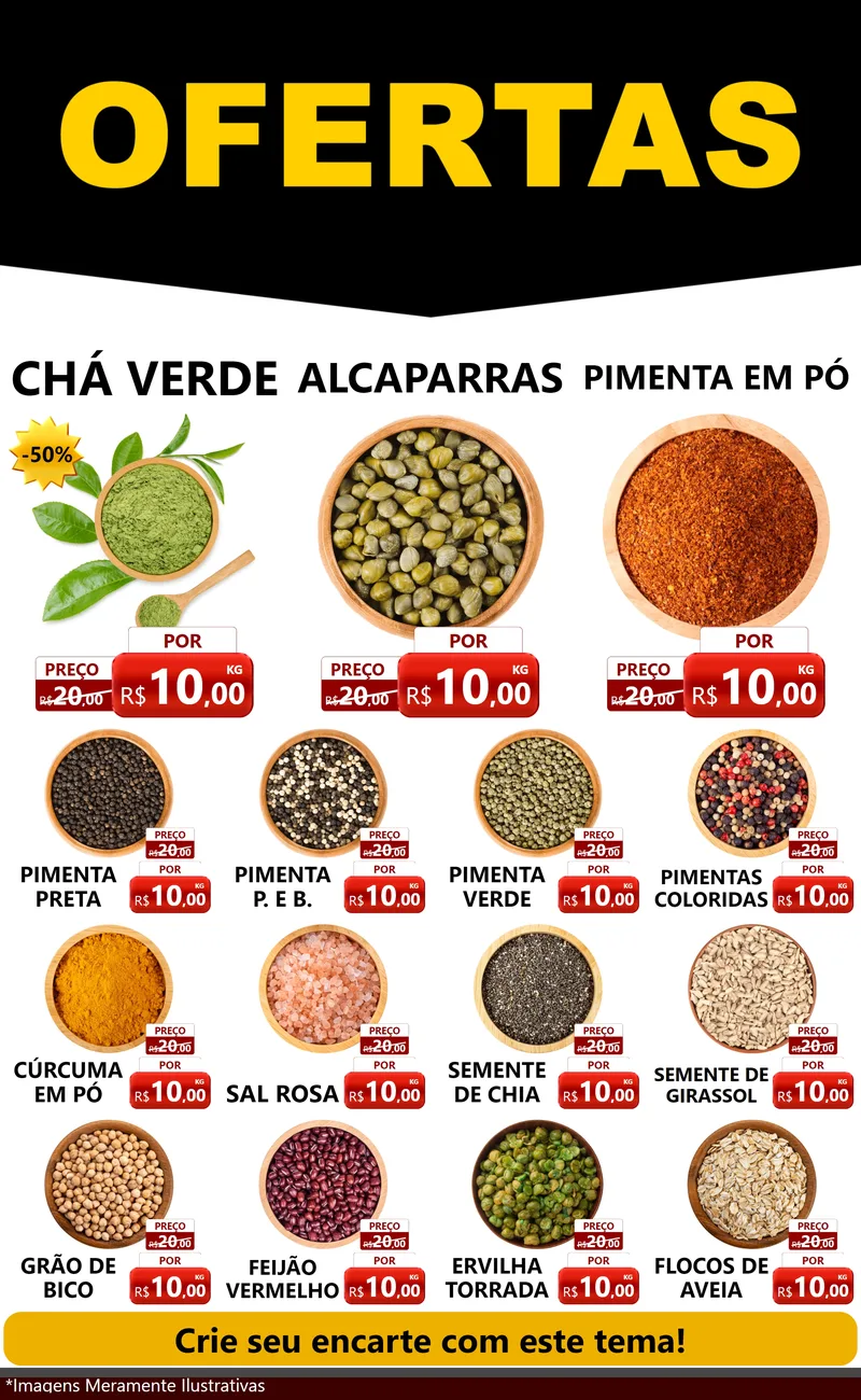 Modelo de Encarte para Encarte Grande com o tema Ofertas Preto e Vermelho Cartaz para Produtos Naturais