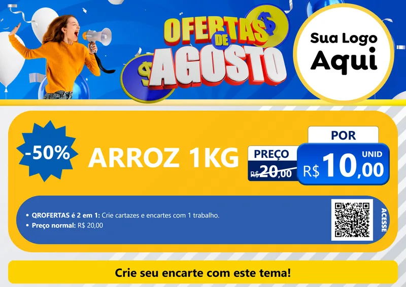 Modelo de Cartaz para Cartaz A4 Horizontal com o tema Ofertas de Agosto para Supermercado
