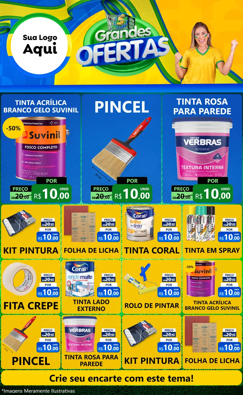 Modelo de Encarte para Encarte Grande com o tema Grandes Ofertas para Tintas e Ferramentas