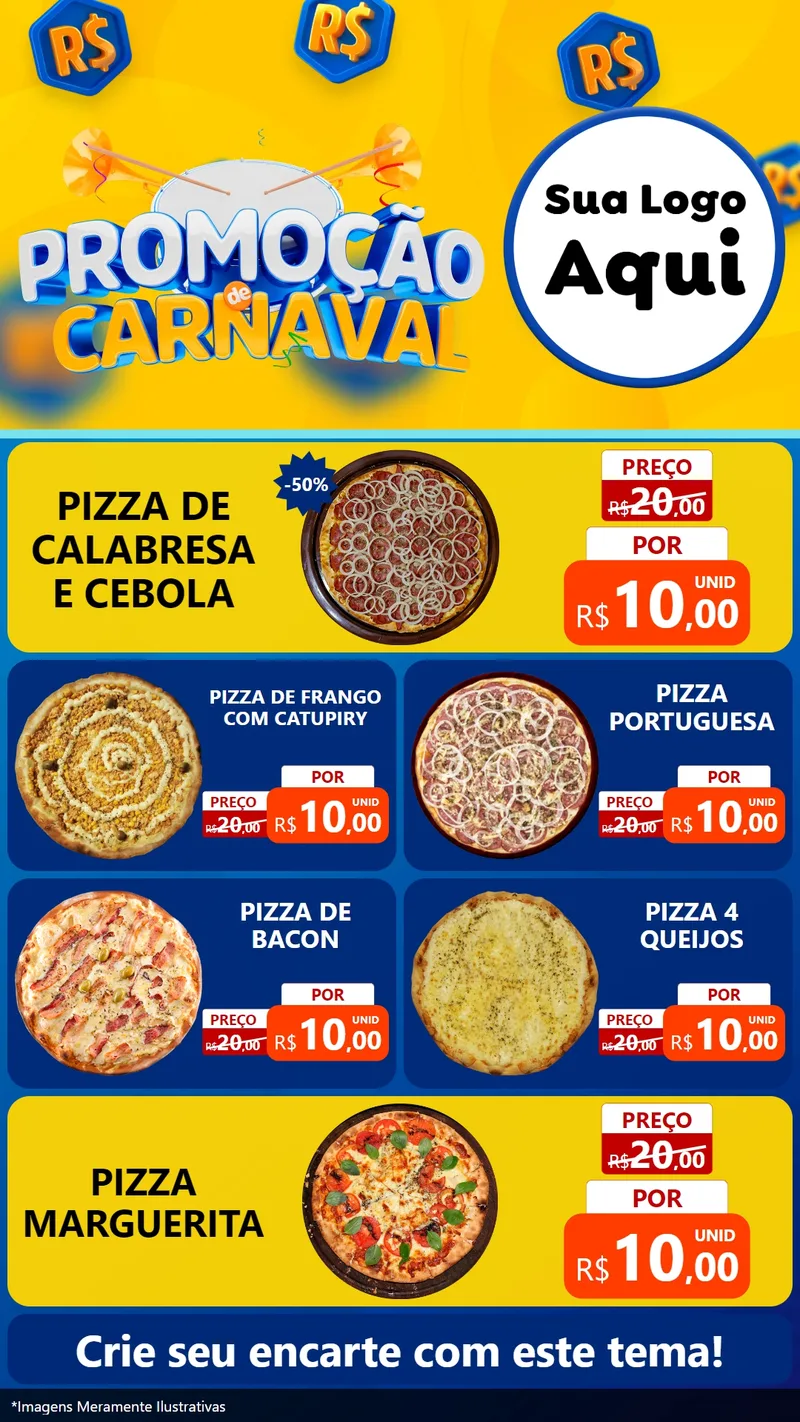 Modelo de TV para TV Vertical com o tema Promoção de Carnaval para Pizzaria