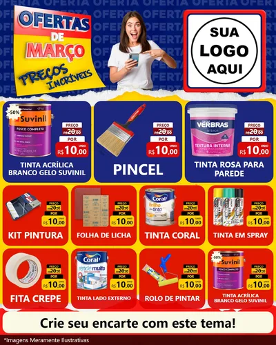 Modelo de Rede Social para Feed Instagram com o tema Ofertas de Março - Preços Incríveis para Tintas e Ferramentas