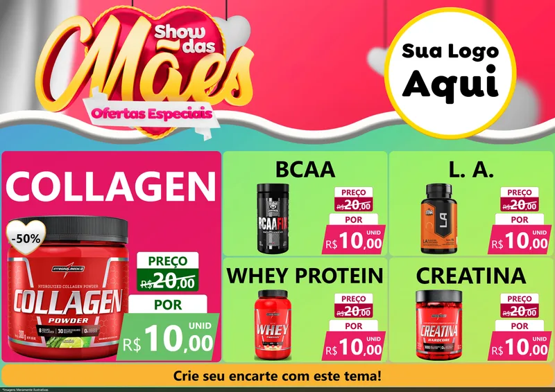 Modelo de Encarte para Encarte A4 Horizontal com o tema Show das Mães - Ofertas Especiais para Suplementos alimentares