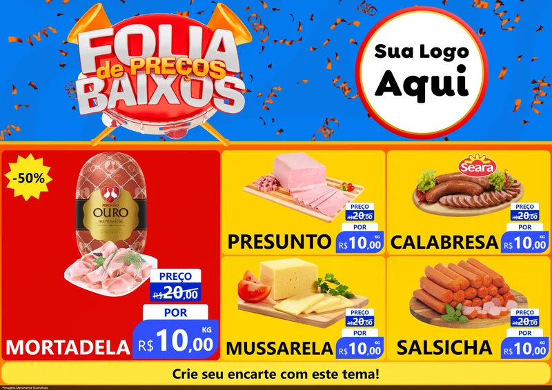 Modelo de Encarte para Encarte A4 Horizontal com o tema Folia de Preços Baixos para Frios e Laticínios