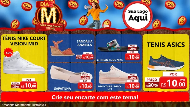 Modelo de TV para TV Horizontal com o tema Dia M - O Dia Mais Barato Do Mês para Calçados