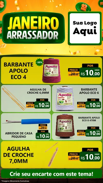 Modelo de TV para TV Vertical com o tema Janeiro Arrasador para Armarinho e Aviamentos