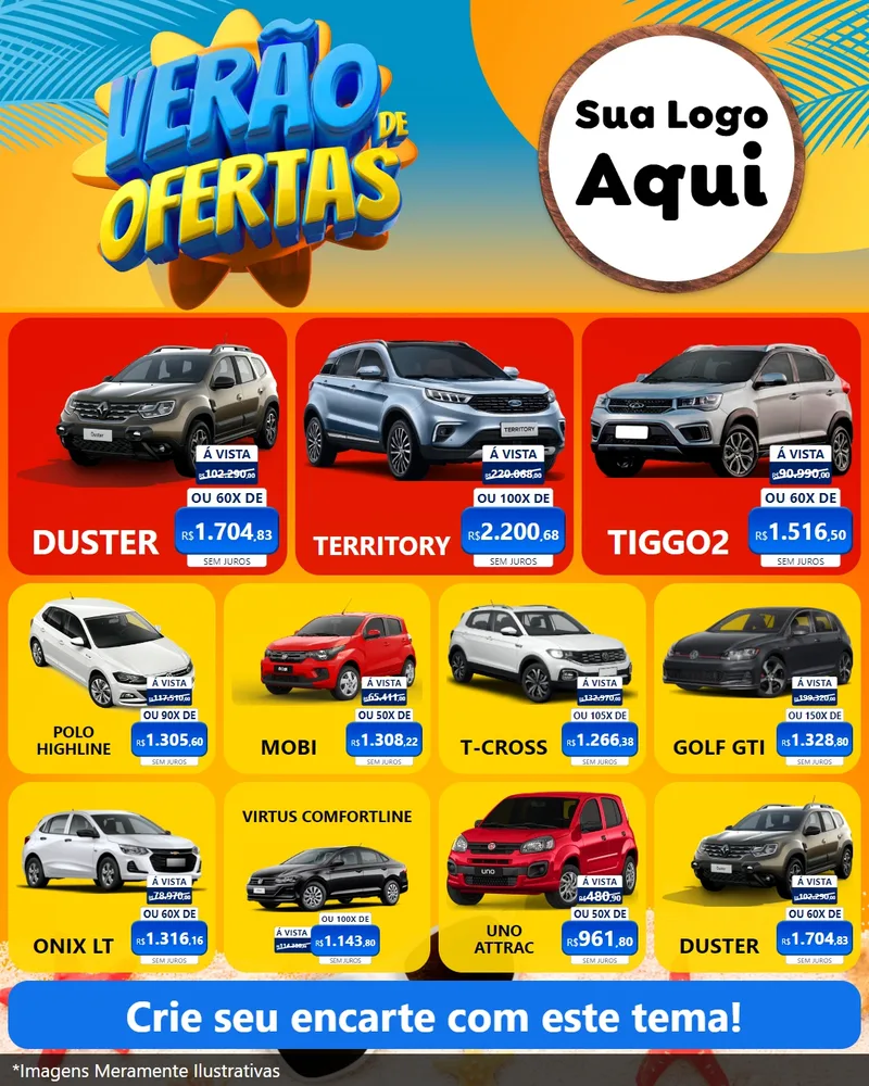 Modelo de Rede Social para Feed Instagram com o tema Verão de Ofertas para Concessionaria de Carros