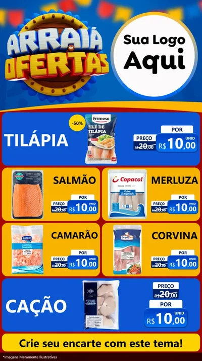 Modelo de TV para TV Vertical com o tema Arraiá de Ofertas - Junina para Peixaria
