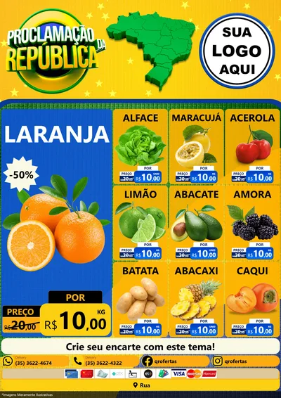 Modelo de Encarte para Encarte A4 Vertical com o tema Proclamação da República para Hortifrúti