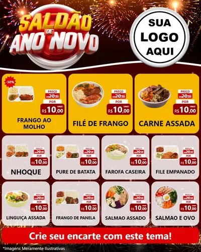 Modelo de Rede Social para Feed Instagram com o tema Saldão de Ano Novo para Restaurante
