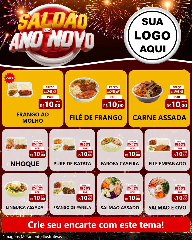 Modelo de Rede Social para Feed Instagram com o tema Saldão de Ano Novo para Restaurante