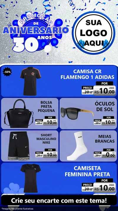 Modelo de TV para TV Vertical com o tema Promoção de Aniversário - 30 Anos para Roupas e acessórios