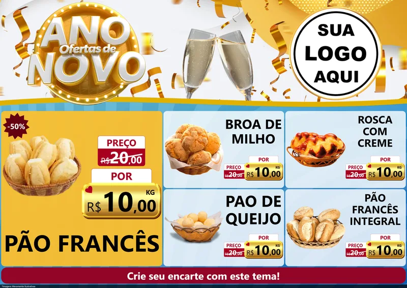 Modelo de Encarte para Encarte A4 Horizontal com o tema Ofertas de Ano Novo para Padaria