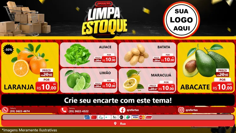 Modelo de TV para TV Horizontal com o tema Operação Limpa Estoque para Hortifrúti