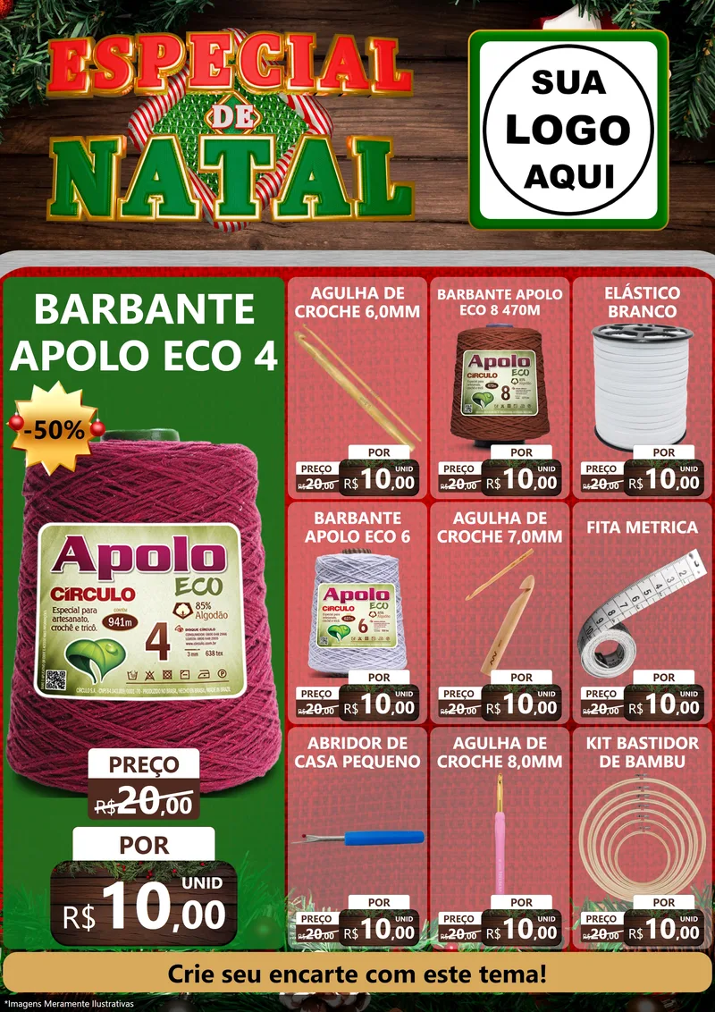 Modelo de Encarte para Encarte A4 Vertical com o tema Especial de Natal para Armarinho e Aviamentos
