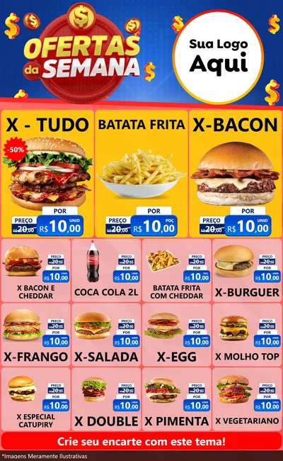 Modelo de Encarte para Encarte Grande com o tema Ofertas Da Semana para Hamburgueria