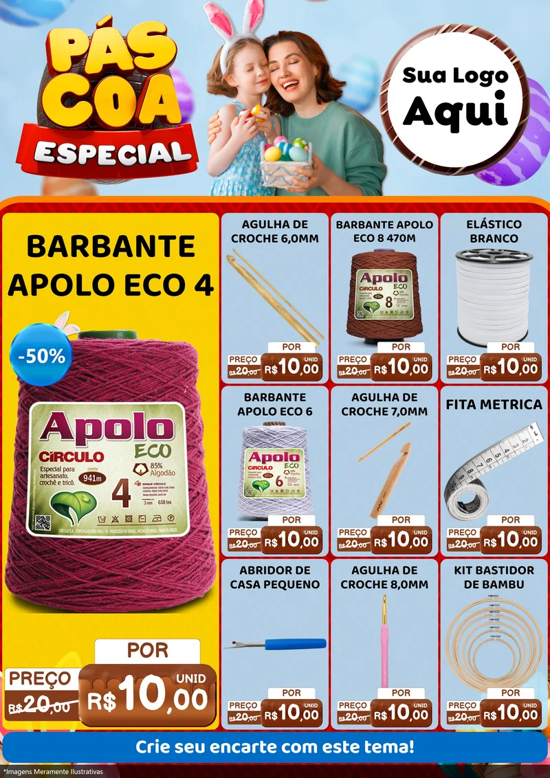 Modelo de Encarte para Encarte A4 Vertical com o tema Páscoa Especial para Armarinho e Aviamentos
