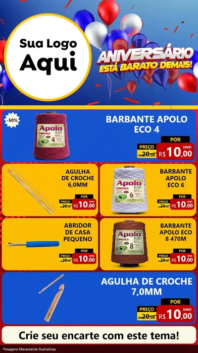 Modelo de TV para TV Vertical com o tema Aniversário para Armarinho e Aviamentos