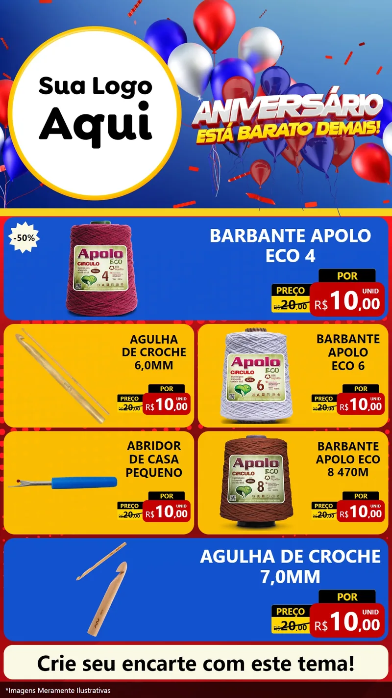 Modelo de TV para TV Vertical com o tema Aniversário para Armarinho e Aviamentos