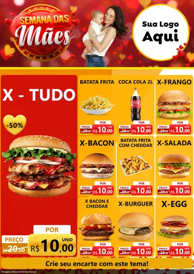 Modelo de Encarte para Encarte A4 Vertical com o tema Semana das Mães para Hamburgueria