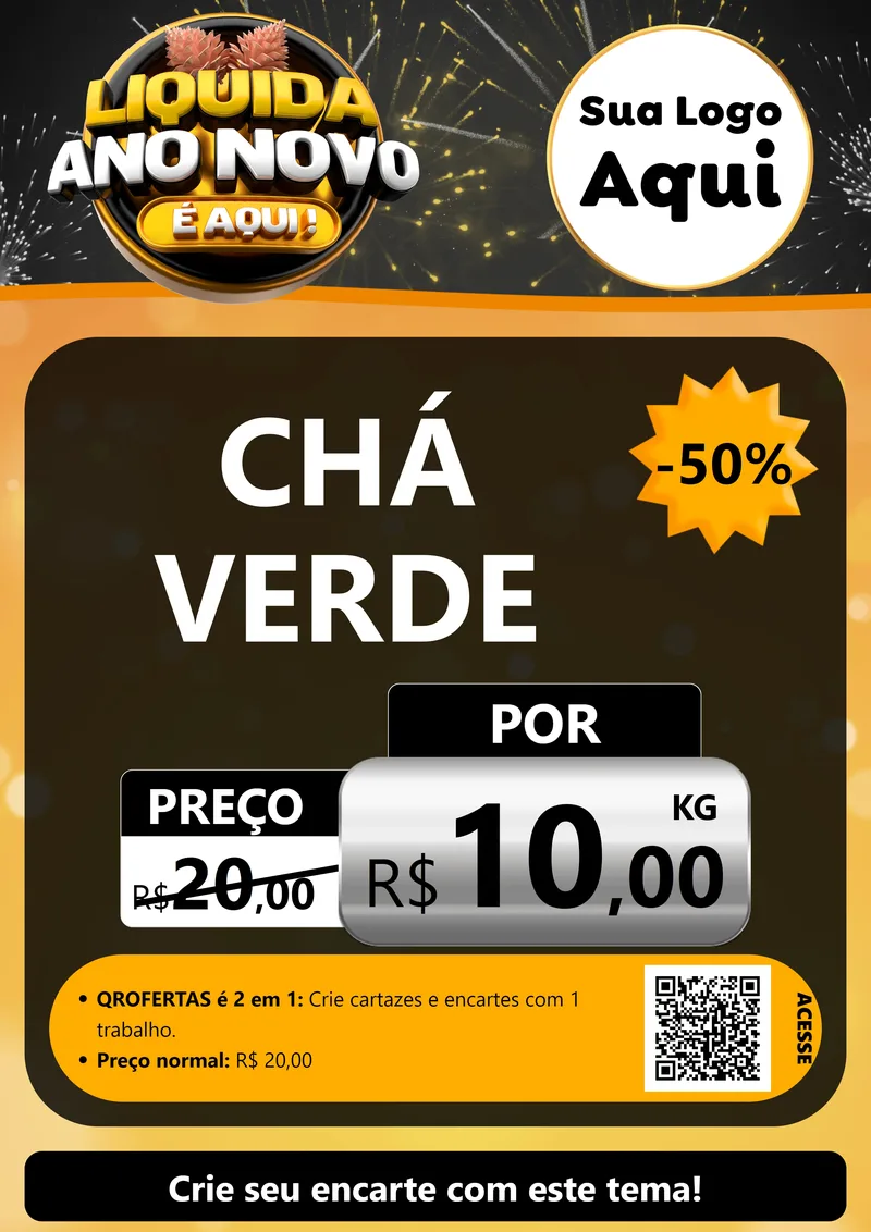 Modelo de Cartaz para Cartaz A4 Vertical com o tema Liquida Ano Novo É Aqui! para Produtos Naturais