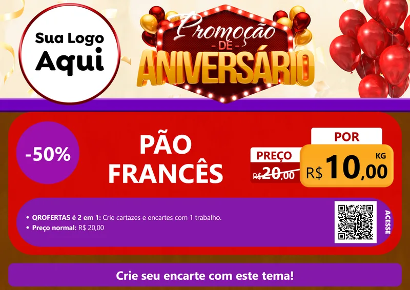 Modelo de Cartaz para Cartaz A4 Horizontal com o tema Promoção de Aniversário para Padaria