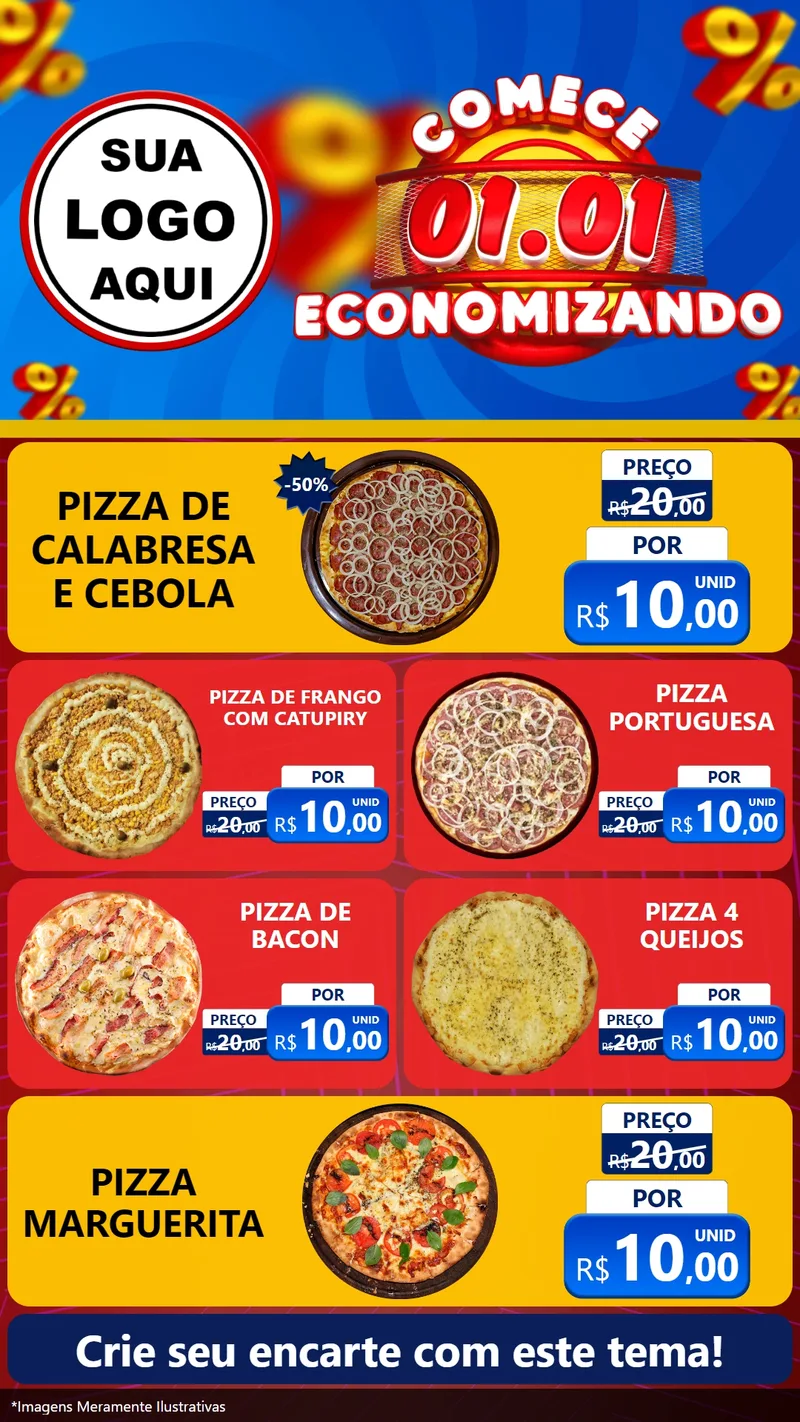 Modelo de TV para TV Vertical com o tema Comece 1º de Janeiro Economizando para Pizzaria