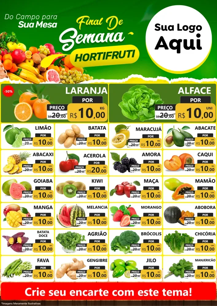 Modelo de Encarte para Encarte A4 Vertical com o tema Final de semana hortifruti para Hortifrúti