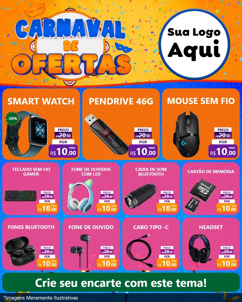 Modelo de Rede Social para Feed Instagram com o tema Carnaval de Ofertas para Informática