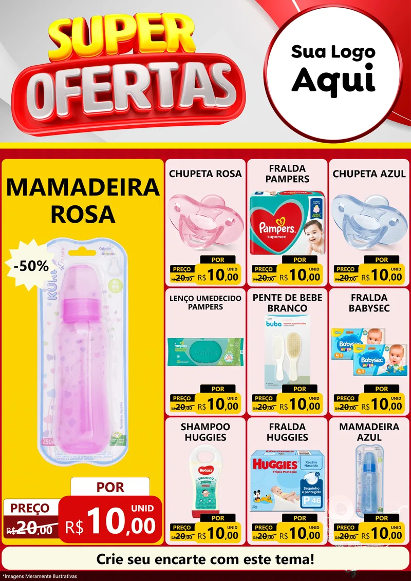 Modelo de Encarte para Encarte A4 Vertical com o tema Super Ofertas para Bebês