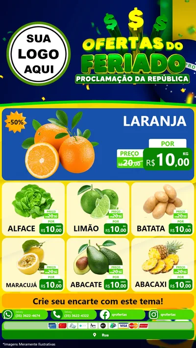 Modelo de Rede Social para Stories com o tema Ofertas do Feriado - Proclamação da República para Hortifrúti