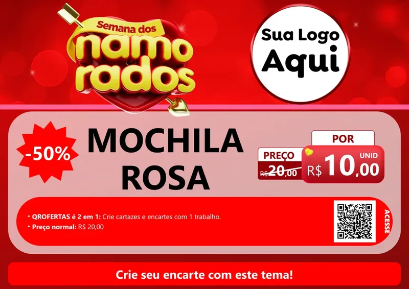 Modelo de Cartaz para Cartaz A4 Horizontal com o tema Semana dos namorados para Papelaria