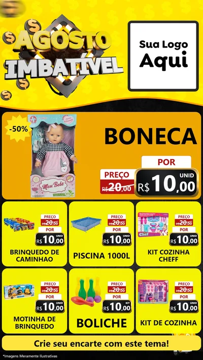 Modelo de Rede Social para Stories com o tema Agosto Imbatível para Brinquedos