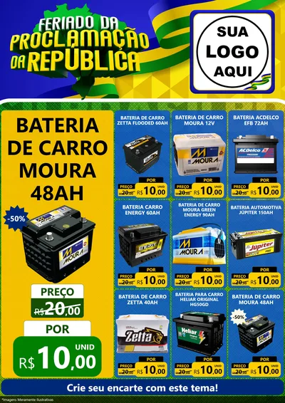 Modelo de Encarte para Encarte A4 Vertical com o tema Feriado da Proclamação da República para Baterias Elétricas