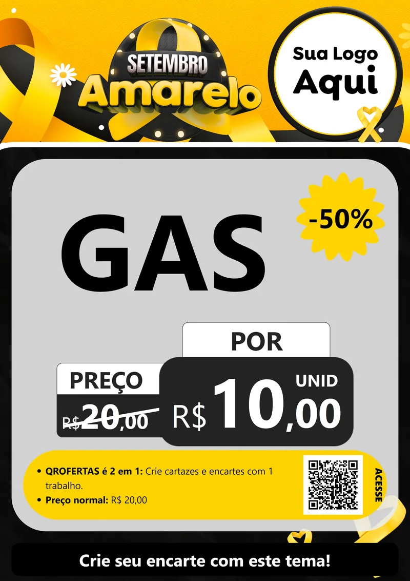 Modelo de Cartaz para Cartaz A4 Vertical com o tema Setembro Amarelo para Água e gás