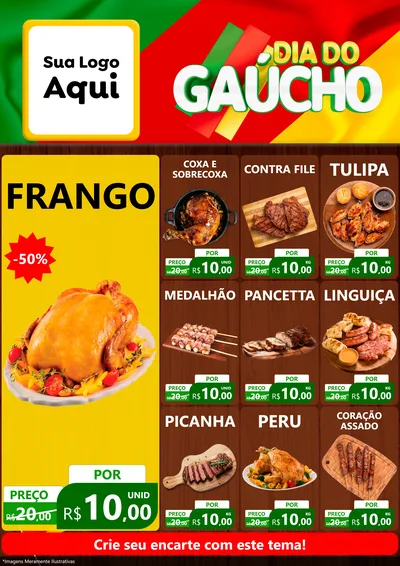 Modelo de Encarte para Encarte A4 Vertical com o tema Dia do Gaúcho para Assados