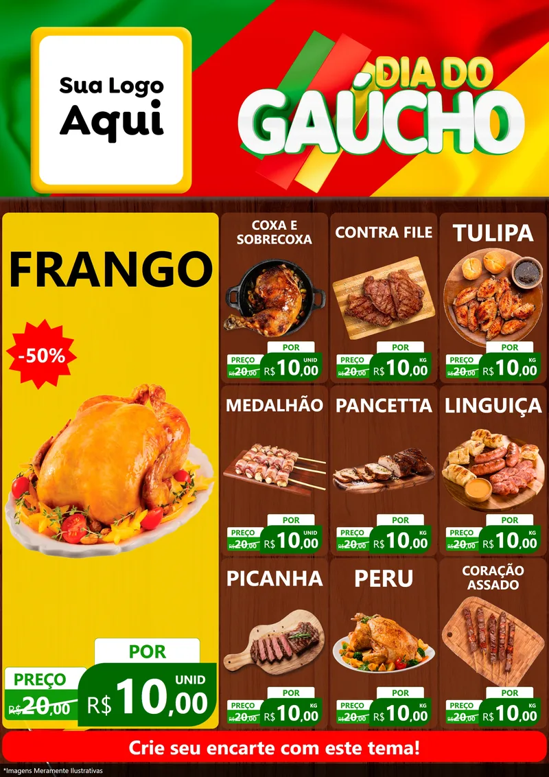 Modelo de Encarte para Encarte A4 Vertical com o tema Dia do Gaúcho para Assados