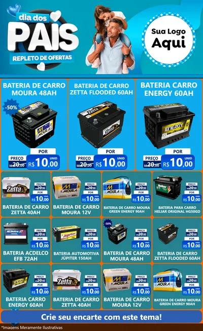 Modelo de Encarte para Encarte Grande com o tema Dia Dos Pais Repleto de Ofertas para Baterias Elétricas