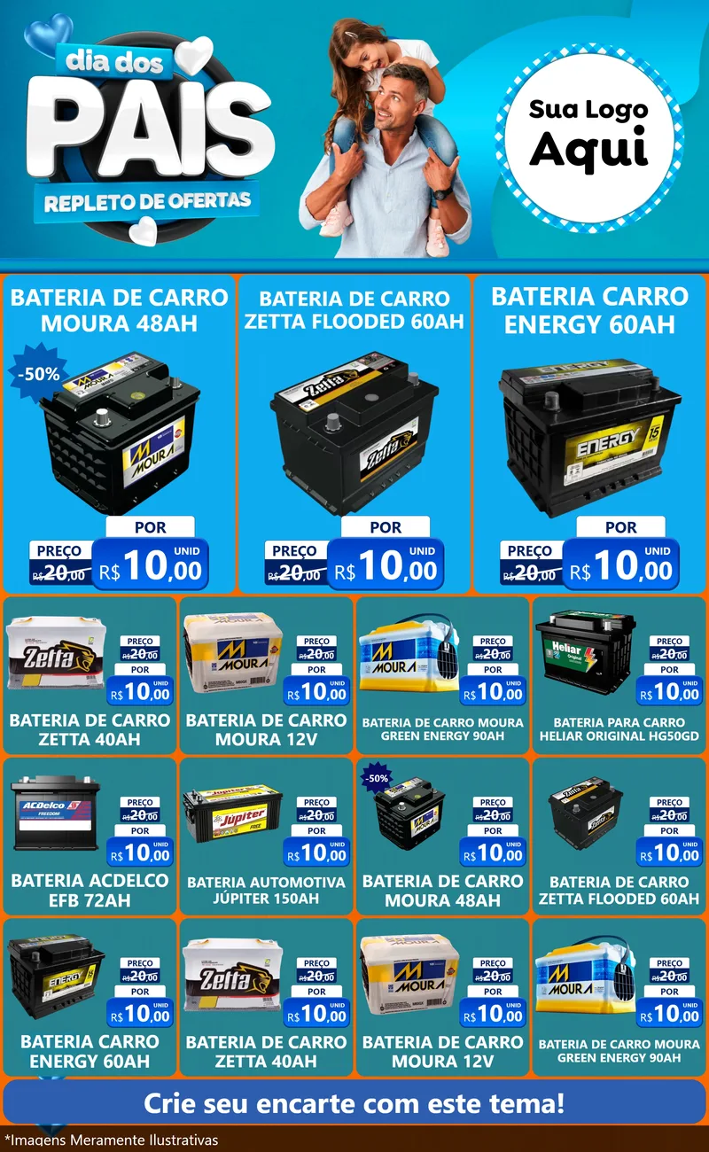 Modelo de Encarte para Encarte Grande com o tema Dia Dos Pais Repleto de Ofertas para Baterias Elétricas