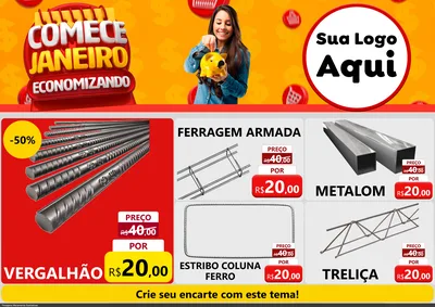 Modelo de Encarte para Encarte A4 Horizontal com o tema Comece Janeiro Economizando para Ferragens