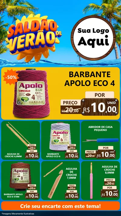 Modelo de Rede Social para Stories com o tema Saldão de Verão para Armarinho e Aviamentos