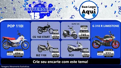 Modelo de TV para TV Horizontal com o tema Promoção de Aniversário - 15 Anos para Concessionaria de Motos