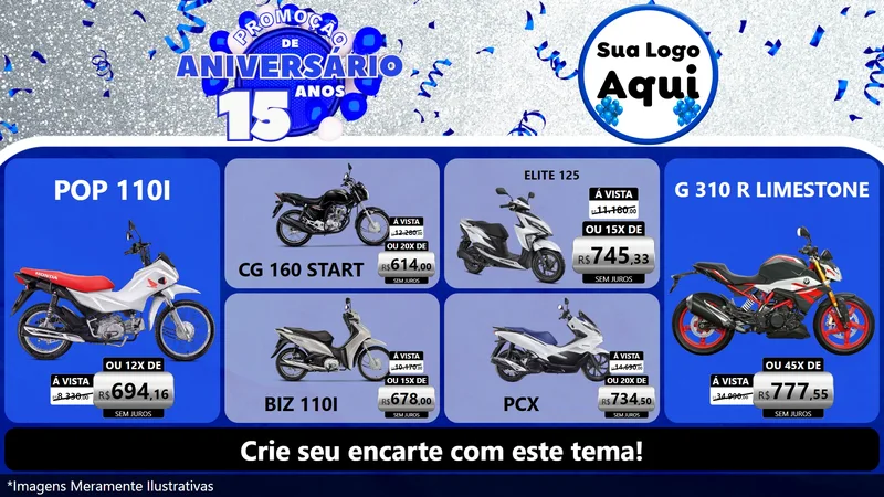 Modelo de TV para TV Horizontal com o tema Promoção de Aniversário - 15 Anos para Concessionaria de Motos
